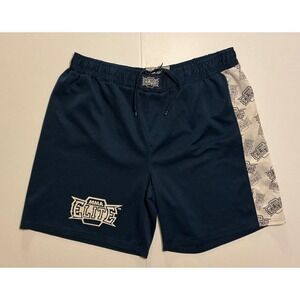 Y2K MMA Elite Mens Navy Blue Mesh Athletic Training Shorts Logo Print Size XL
